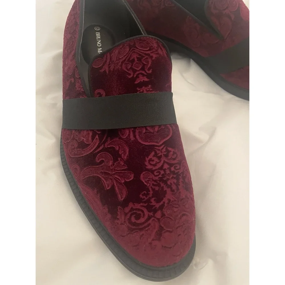 Bruno Marc Men's Dress Shoes Size 12 Red Wine Slip On Tuxedo Velvet Loafers